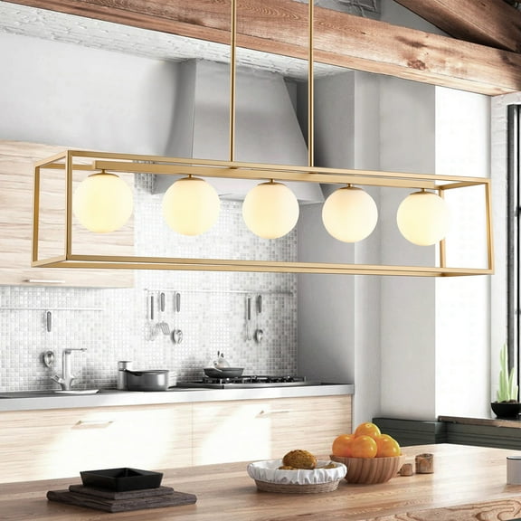 Aiwen 44.88 In Caged Chandelier Over Kitchen Island, Rustic Industrial 5-Light Pendant Light Fixture