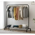 thumbnail image 3 of SUSUZI 51” Single Rod Clothes Rack, Heavy-Duty Garment Rack with Wheels, Closet Organizer with 6 Hooks & Bottom Storage (Black), 3 of 7