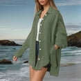 thumbnail image 5 of Women's Summer Long Sleeve Solid Color Blouse Shirt Top with Pocket V Neck Loose Fit Breathable Casual Office Work Shirt | CSEONE,Army Green L, 5 of 9