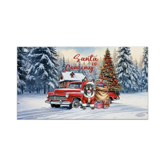 Santa is Coming French Bulldog Merry Christmas Xmas Noel Truck Tree Doormat Dog Lover Gifts Indoor Outdoor Welcome Mat - 02023