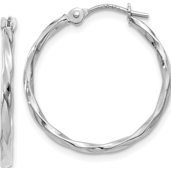 10K White Gold Polished Twisted Hoops (Width 19.2) (Length 18.9) - Jbsp