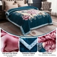 thumbnail image 4 of WOOW DEPOT Full Queen Heavy Fleece Bed Blanket 1 PCS, 7.72 lbs 78.7" x 90.5", Reversible Thick Floral Print Soft Warm Mink Blanket Elegant, Teal Peony, 4 of 7