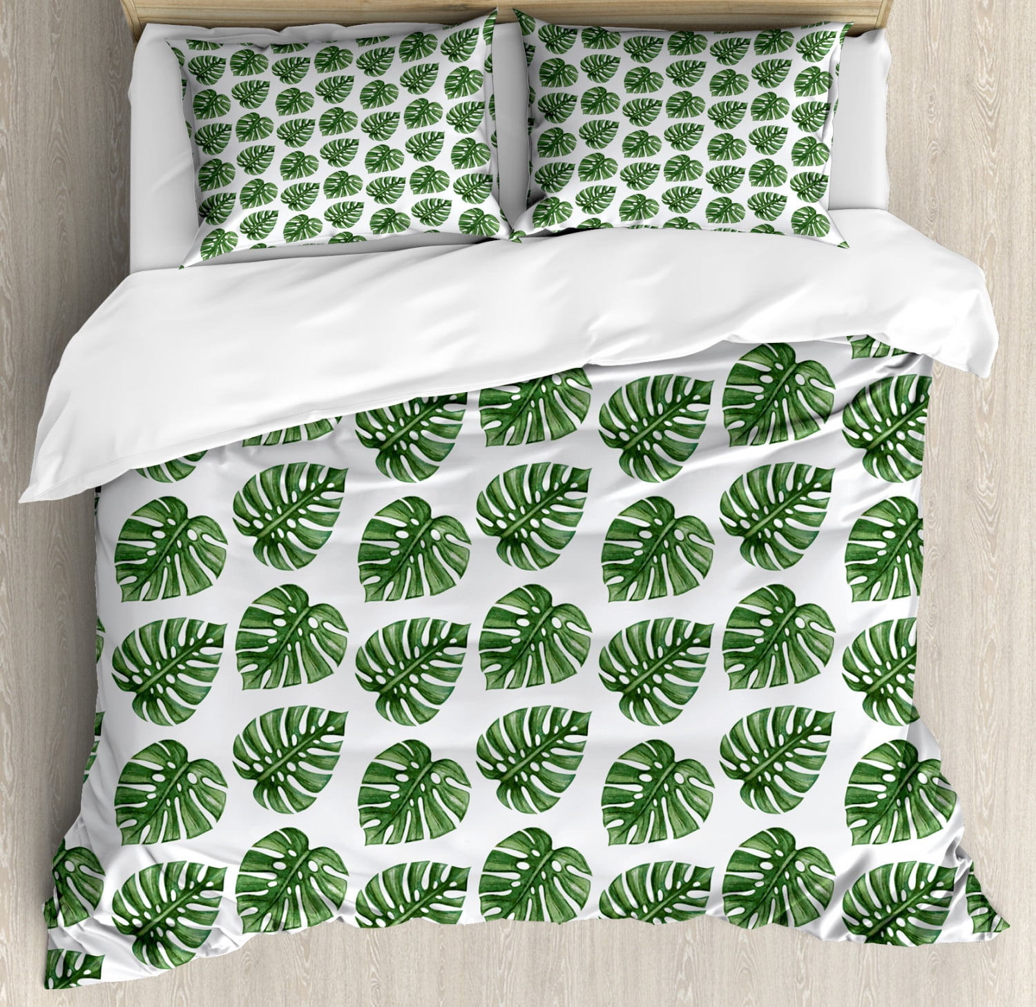 Green Leaf Duvet Cover Set Tropical Jungle Leaves Palm Trees Of Hawaii Watercolor Style Summer Nature Decorative Bedding Set With Pillow Shams Green White By Ambesonne Walmart Com Walmart Com