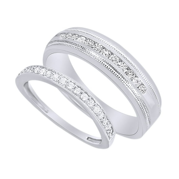 AFFY Round Cut White Natural Diamond His & Hers Wedding Band Set in 14K White Gold (0.5 Cttw)