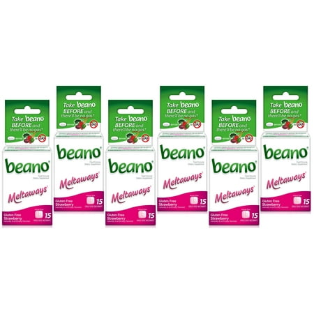 Beano Meltaways, Gas Prevention & Digestive Enzyme Supplement, Strawberry Flavor, 15 Count - 6 Pack