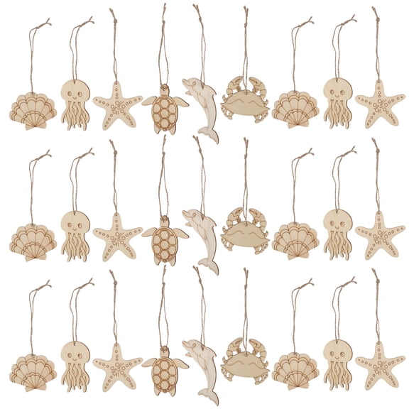 60pcs Wooden Sea Animal Shapes for Crafts - Unfinished Wood Pieces for Painting and Decorations