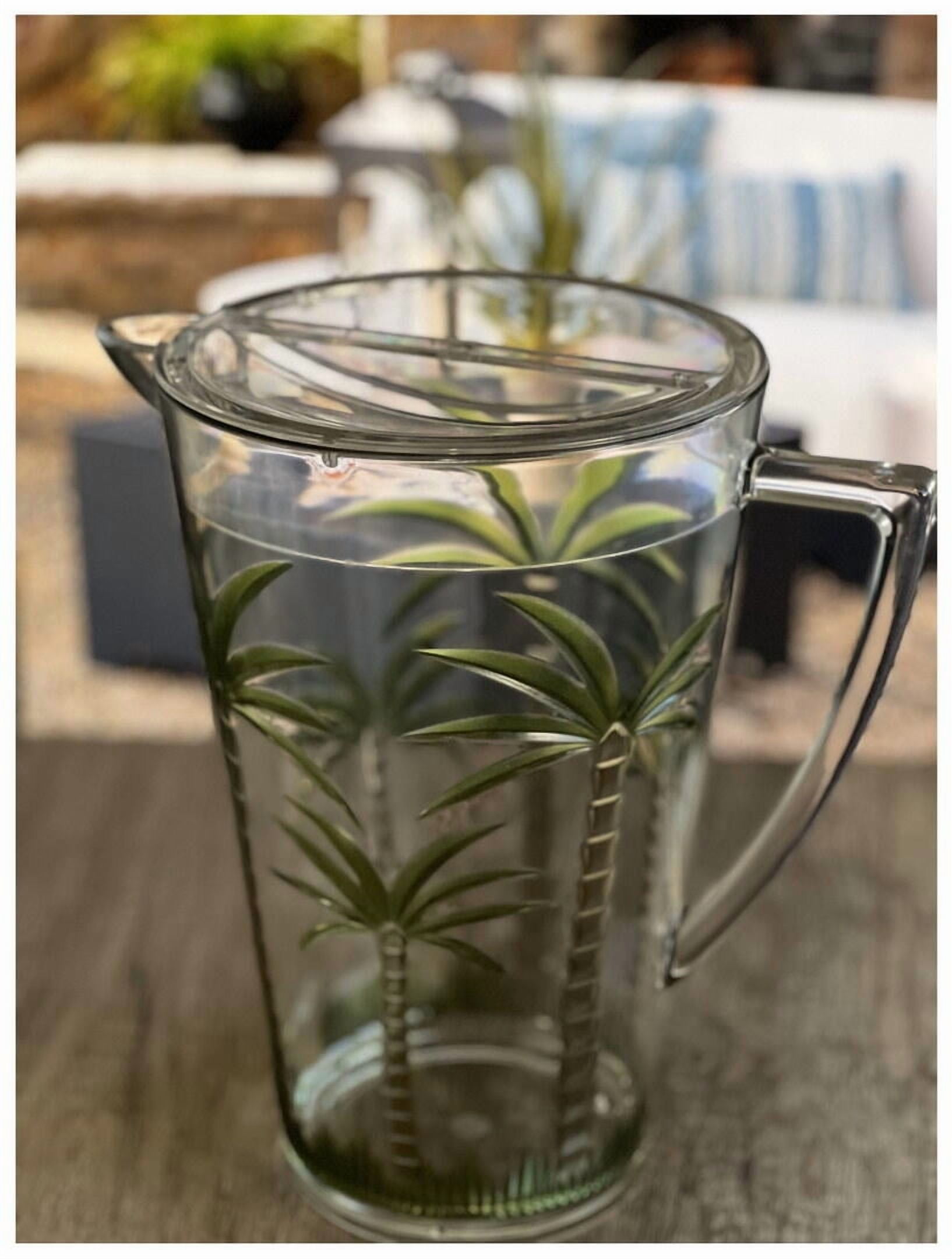 2.75 Quart Clear Plastic Pitcher with Lid - BPA Free, Palm Tree Design, Unbreakable