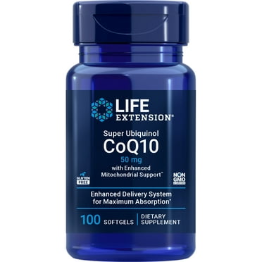 Life Extension Super Ubiquinol CoQ10 50mg with Enhanced Mitochondrial Support – Coenzyme Q10 Supplement For Heart, Brain Health, Energy Support Supplement – Gluten-Free, Non-GMO – 100 Softgels
