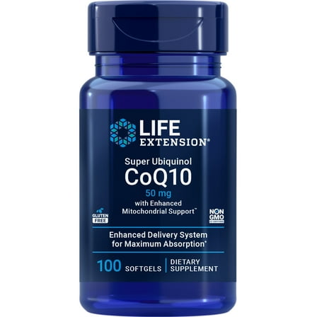 Life Extension Super Ubiquinol CoQ10 with Enhanced Mitochondrial Support™, heart health supplement, maximum absorption, 50 mg, non-GMO, gluten-free, 100 softgels