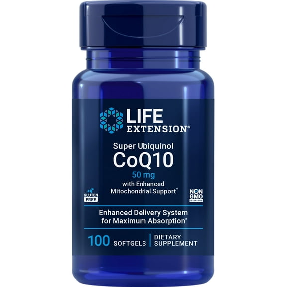 Life Extension Super Ubiquinol CoQ10 with Enhanced Mitochondrial Support™, heart health supplement, maximum absorption, 50 mg, non-GMO, gluten-free, 100 softgels