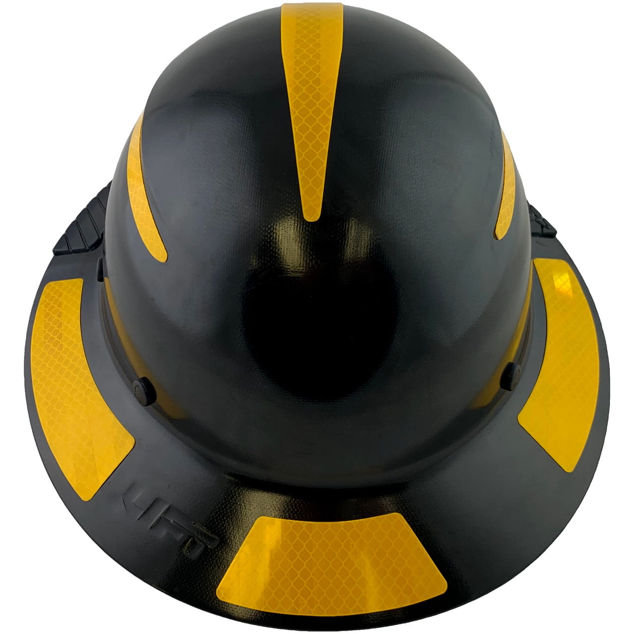 DAX Fiberglass Composite Hard Hat - Full Brim Black with Reflective Yellow Decal Kit Applied
