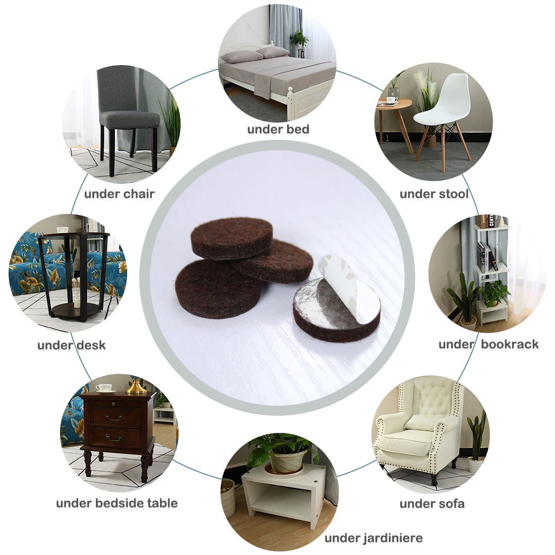 Unique Bargains 100Pcs Furniture Felt Pads Round 1 1/4" Non Slip Reduce Noise Chair Leg Pad Brown
