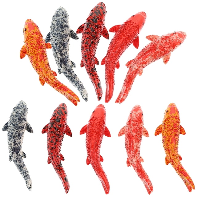 ColoMX 10 piezas de adornos de peces Koi de plástico realistas, figuras de peces dorados en miniatura para exhibición de mesa y estantería, peces artificiales para acuario