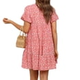 thumbnail image 4 of Floral Printed Womens Ruffles Boho Babydoll Loose Swing Casual Short Mini T-Shirt Dress, 4 of 6