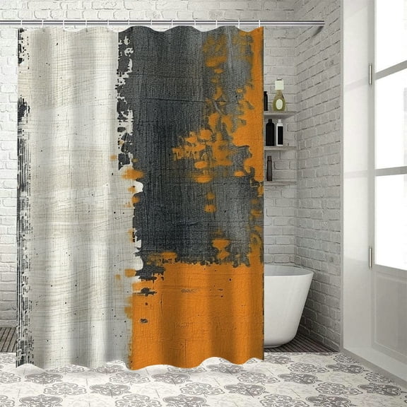 PRATYUS Burnt Orange Grey Geometric Shower Curtain Lightweight Shower Curtains with Hooks Modern Art Artwork Waterproof Bathroom Bath Curtain for Bathtub,Bathroom Decor 36x72
