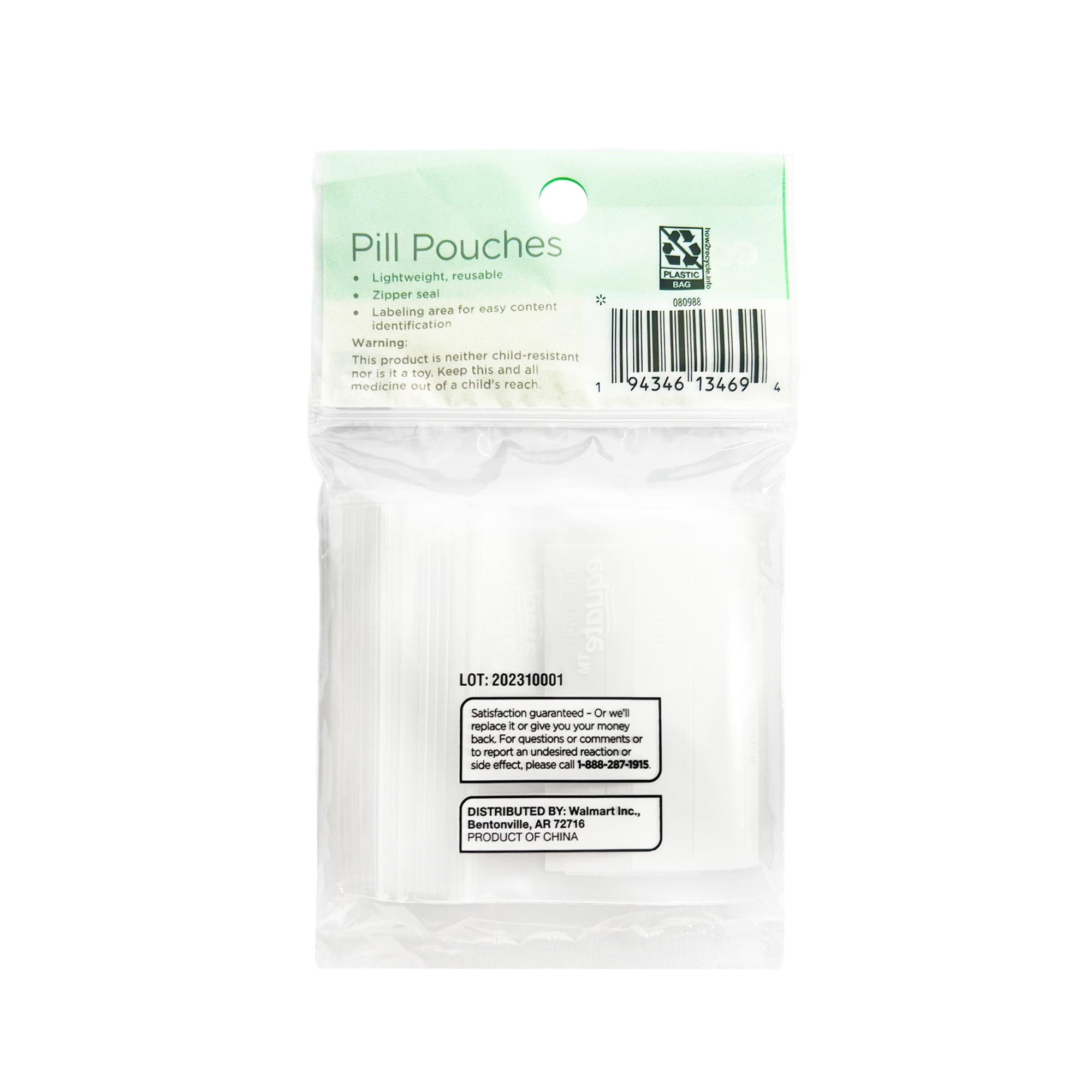 Equate Zipper Seal Pill Pouches, 50 Count