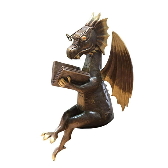 Kuntesetty Dragon Reading Book Statue Decor Resin Sculpture Dragon Decor Miniature Ornament