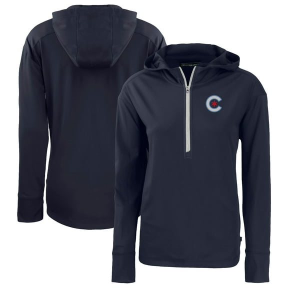 Women's Cutter & Buck  Navy Chicago Cubs City Connect Daybreak Eco Recycled Half-Zip Hoodie