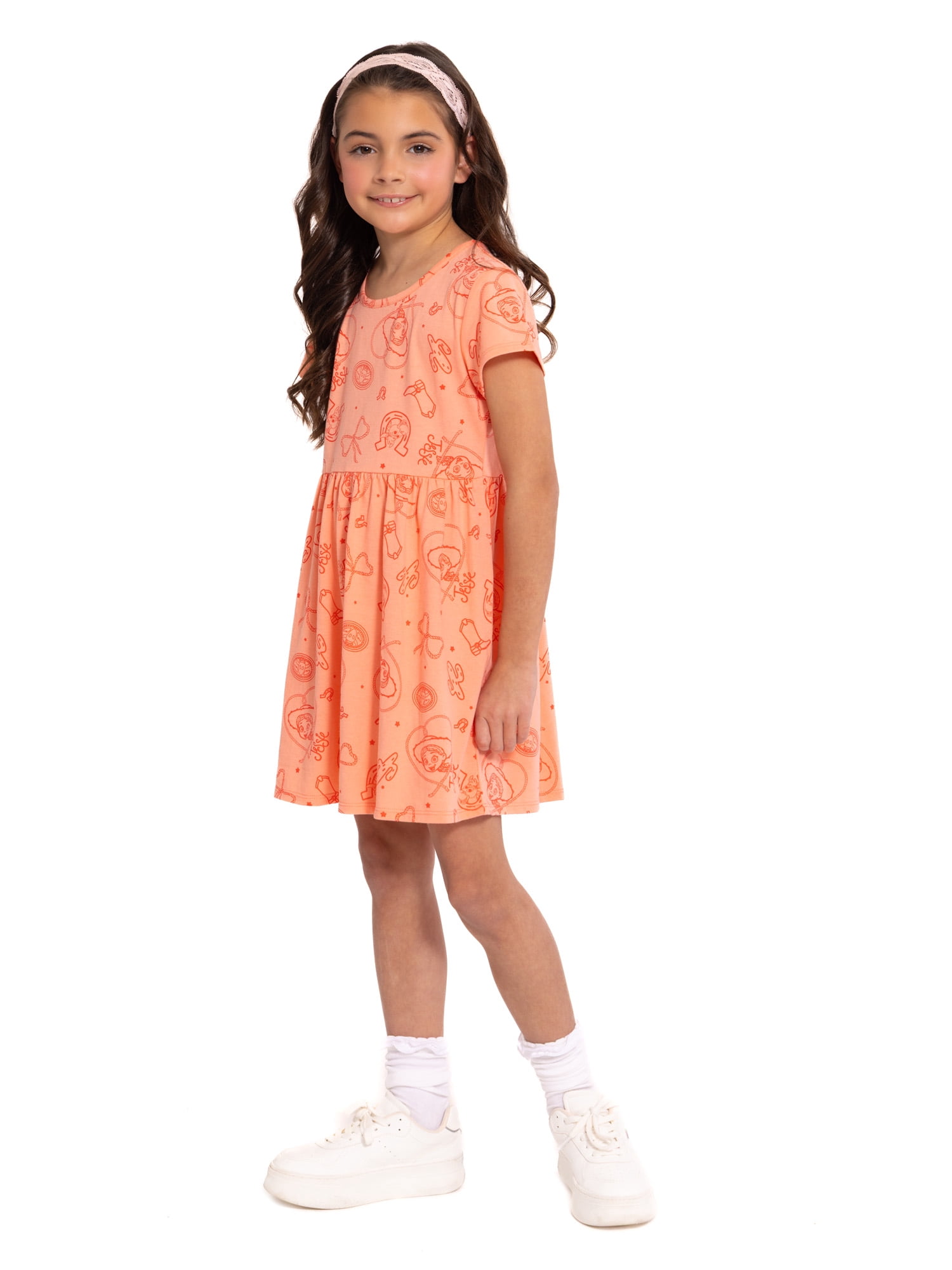 Toy Story Girls Allover Print Dress with Short Sleeves, Sizes 4-12