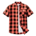 thumbnail image 4 of ZCFZJW Mens Lightweight Casual Plaid Button Down Short Sleeve Shirt with Chest Pocket Summer Band Collar Beach Vacation Tees Shirt Tops Orange S, 4 of 7