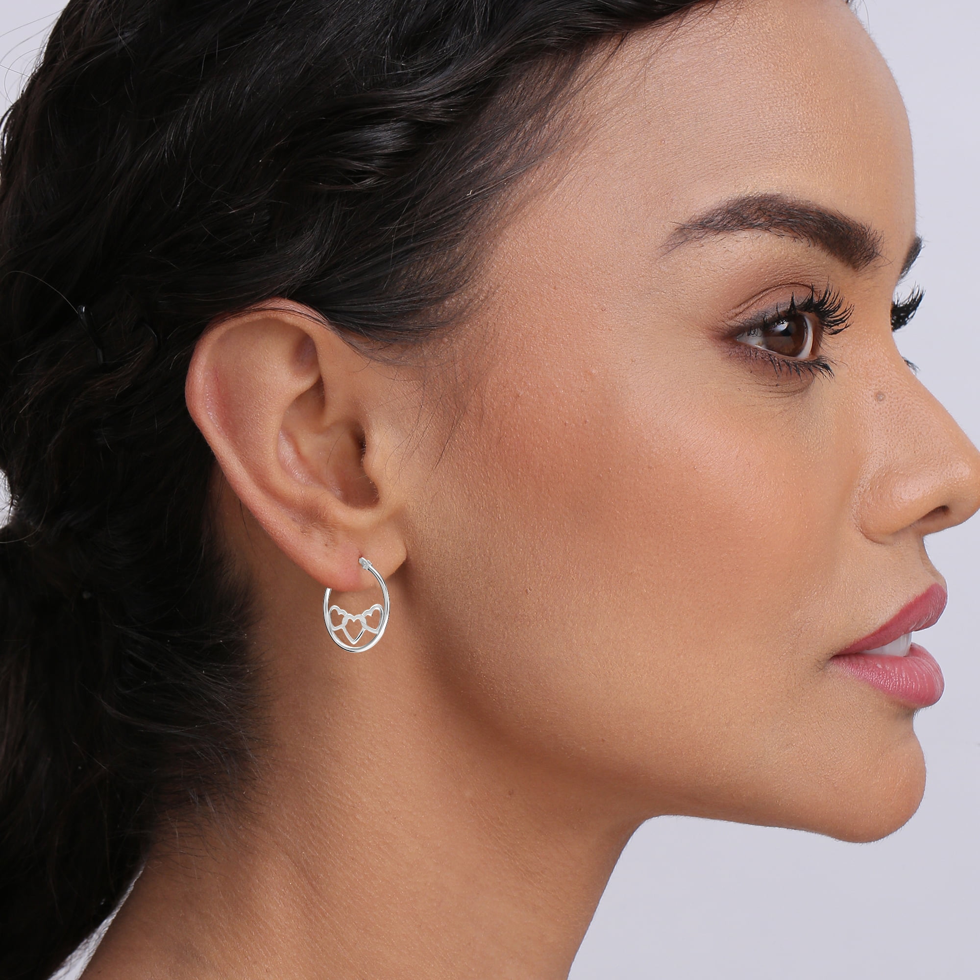 LeCalla 925 Sterling Silver Hypoallergenic Light-Weight Three-Heart Twisted Click Top Hoop Earrings for Women and Teen 20MM