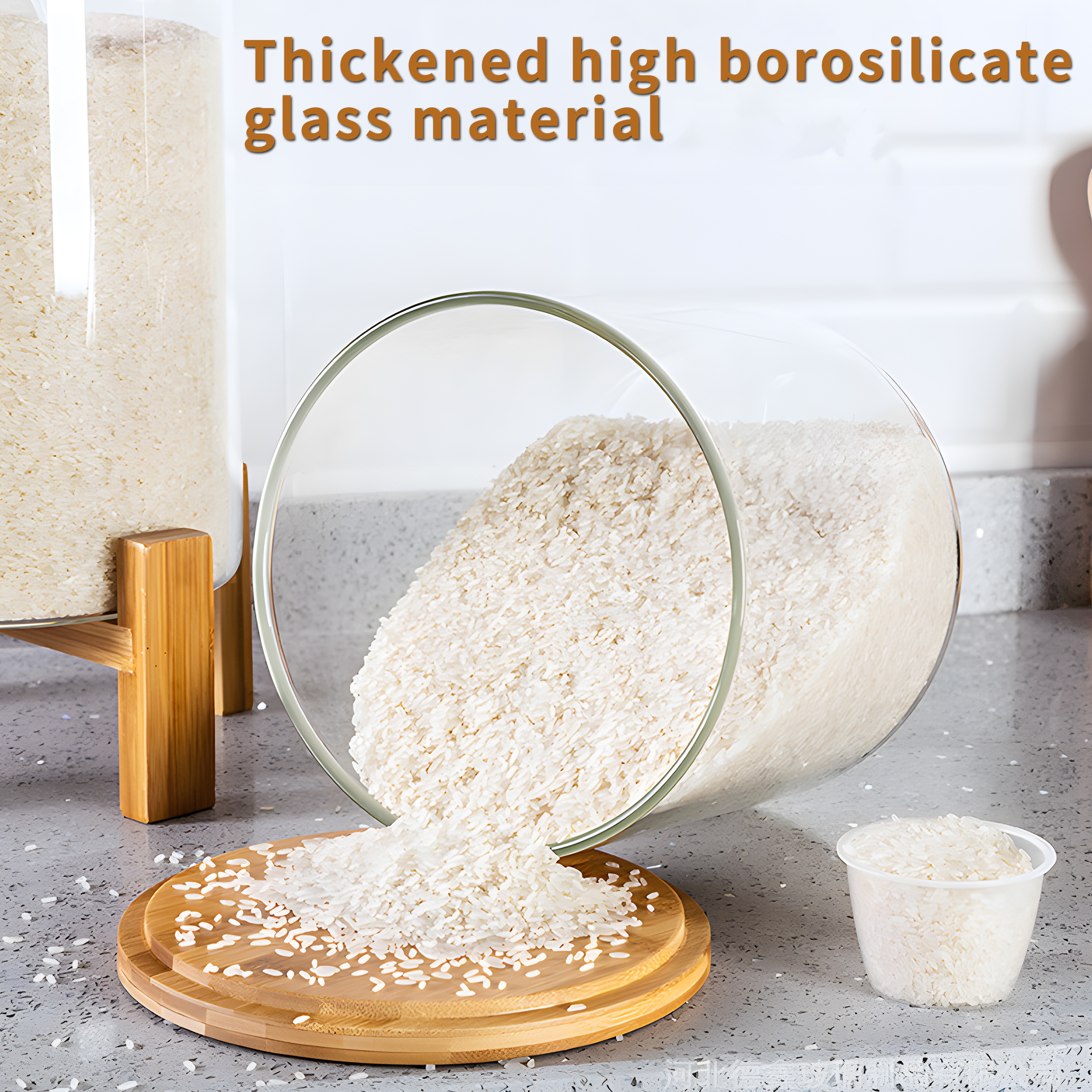 Gtouse 7.5L Glass Rice Dispenser, 11.81'' Height Cereal Dispenser w/ Bamboo Stand, Airtight Food Storage Container w/ Measuring Cup