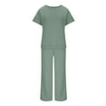 thumbnail image 5 of Women's Loose Solid Color Cotton Linen Casual Suit Drawstring High Waist Wide Leg Sweatsuit Green,L, 5 of 7