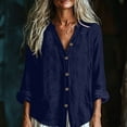 thumbnail image 5 of CHGBMOK Linen Tops for Women Casual Button Up V Neck Long Sleeve Gauze Shirt Loose Lightweight Blouses, 5 of 7