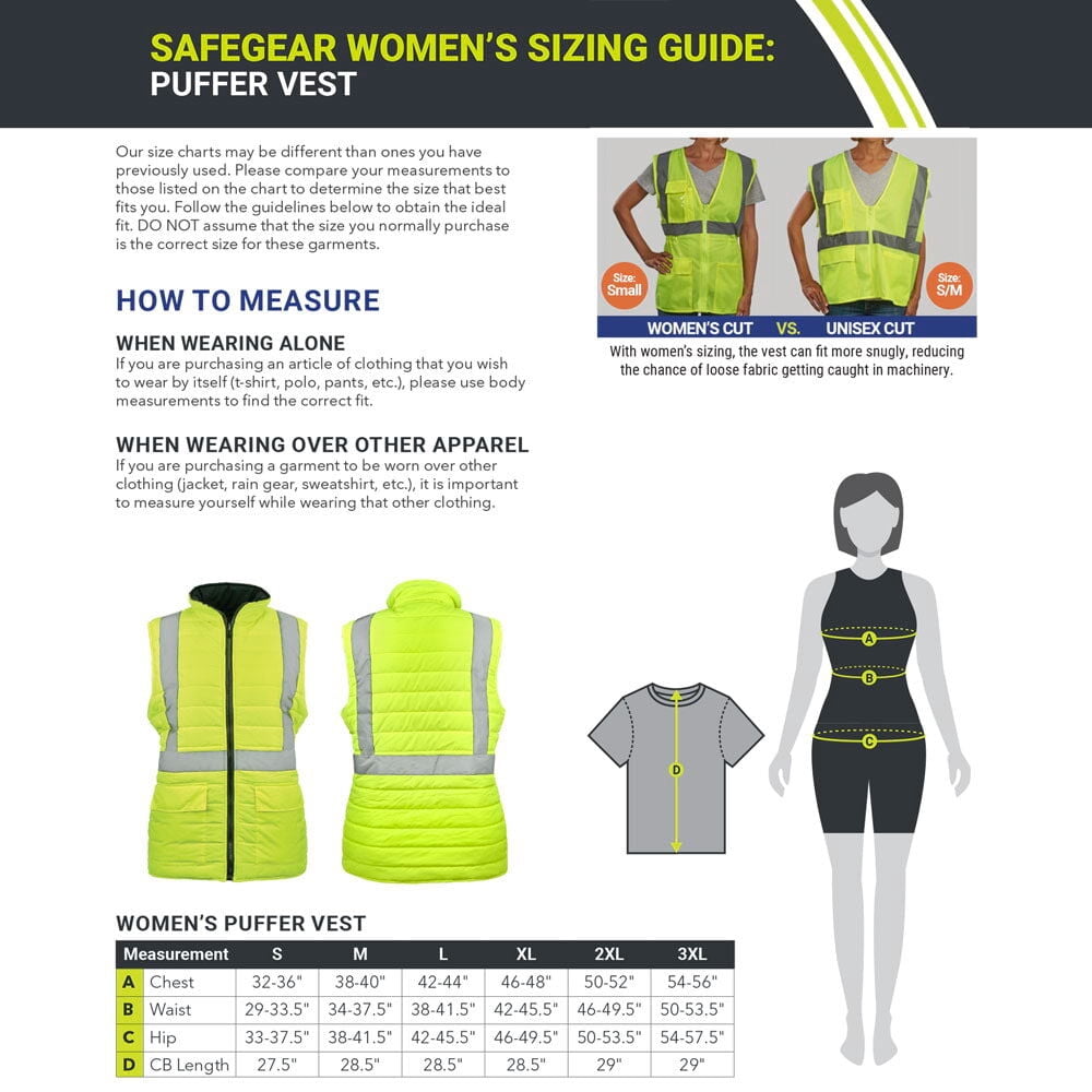 Women's High Visibility Winter Safety Vest, Type R Class 2, 3XL, SAFEGEAR