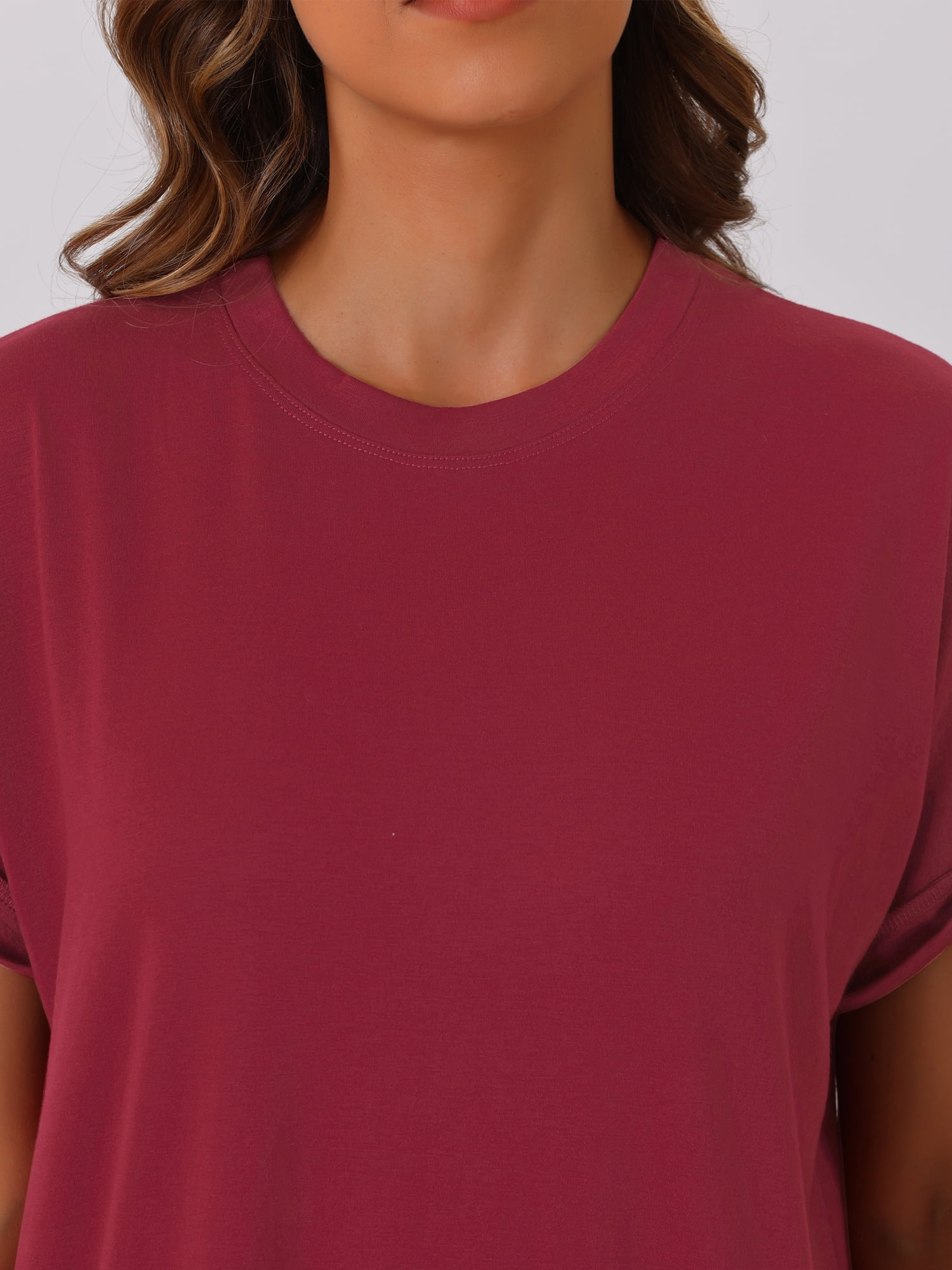 DARING DIVA Women's Short Sleeve Crew Neck Soft Night Dress with Pockets S Red