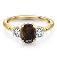 thumbnail image 3 of Gem Stone King 10K Yellow Gold Brown Smoky Quartz and White Moissanite Engagement Ring for Women | 1.66 Cttw | Oval 8X6MM | Gemstone Birthstone | Size 5, 3 of 7