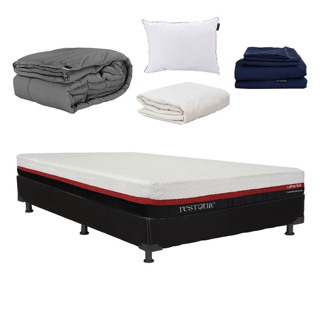 Colchon Individual Restonic Box Roll + Edredón Homy + Almohada One + Sábanas Softy + Protector de Colchon