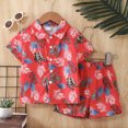 thumbnail image 2 of KPOPLK Toddler Baby Boy Clothes Boys Solid Color Texture Button Up Collared Shirt Top Shorts 2 Piece Set Summer Casual Outfits(3-4 Years,Red), 2 of 9