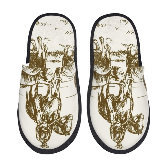 Balery Cattle Drive By Two Cowboys Pantuflas de Casa de Felpa Silenciosas con Diseño Estampado, Zapatillas Cómodas Antideslizantes de Algodón para Interior-Large