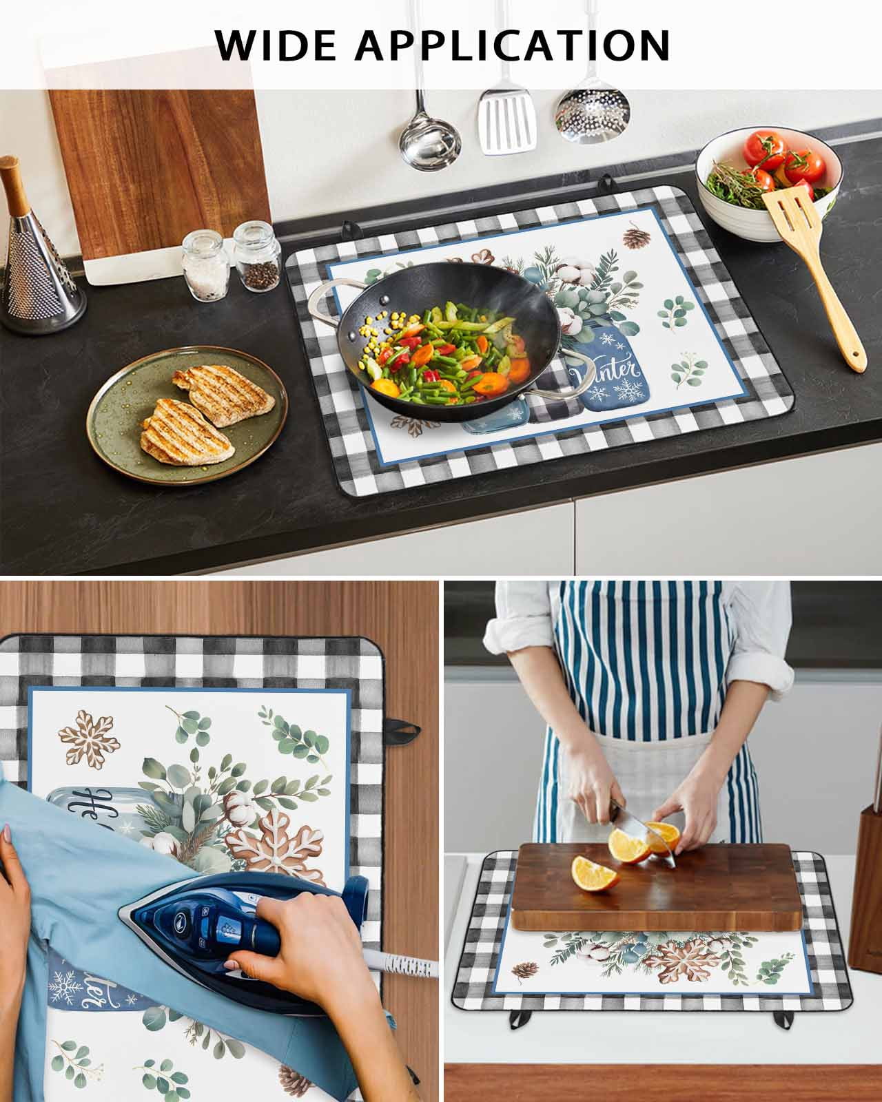 Large Induction Cooktop Protector Mat Christmas Stove Top Covers for Electric Stove, Winter Snowflakes Flowers Eucalyptus Leaves Plaid Decorative Stove Burner Cover Mats, Glass Top Stove Cover