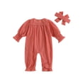 thumbnail image 2 of Gupgi Combinaison à Carreaux pour Bébé Fille, Barboteuse d'Automne 3 m 6 m 9 m 12 m 18 m, Cache-Couche à Manches Longues Bouffantes et Col Rond pour Nourrisson avec Bandeau, 2 of 9
