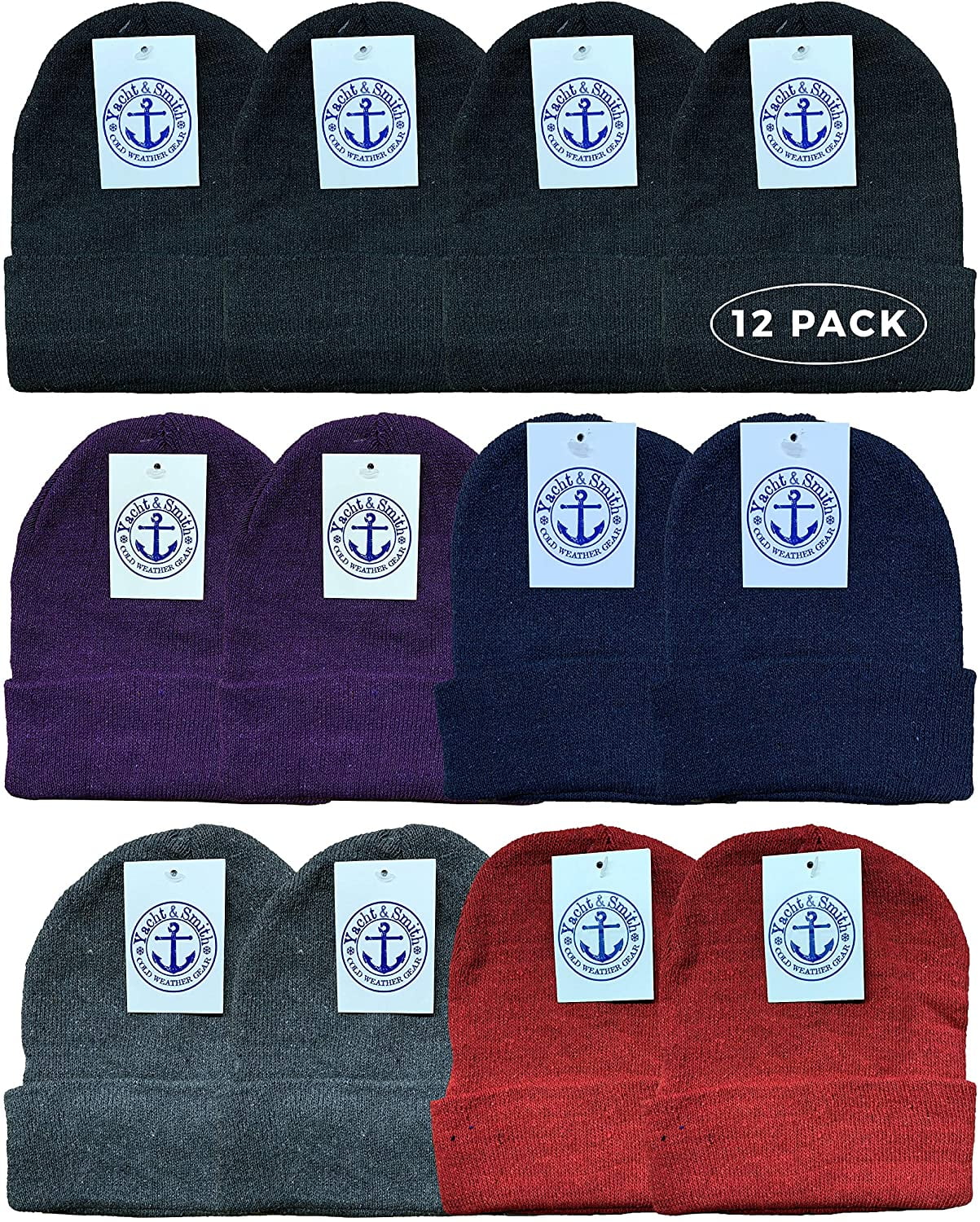 SOCKS'NBULK Mens Womens Warm Winter Hats in Assorted Colors, Mens Womens Unisex (12 Pack Assorted Solids (A))