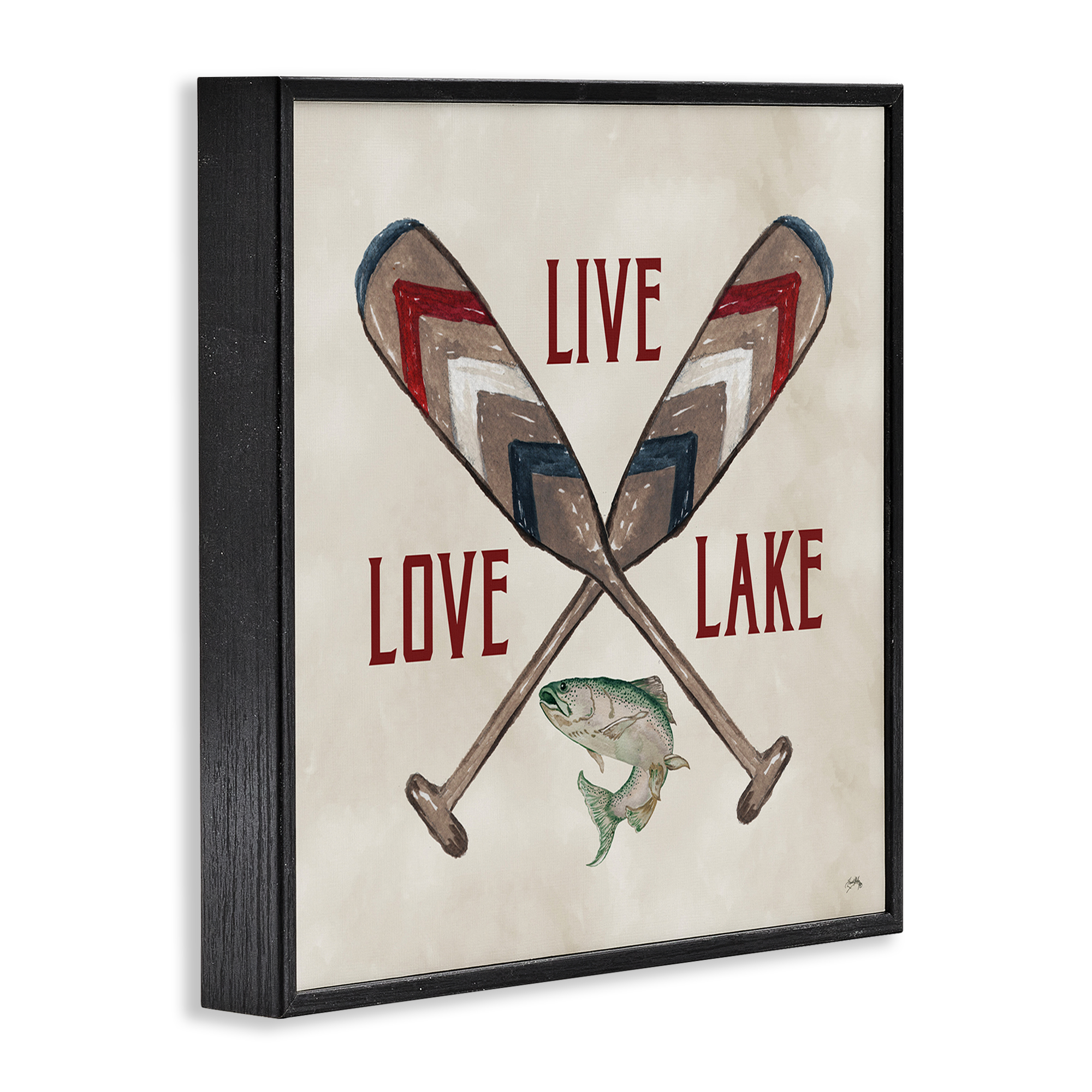 Stupell Industries Live Love Lake Oars Typography Painting Black Framed Art Print Wall Art, 24 x 24