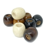 200 Multicolor Naturals Brown, Dark Brown, Black and Ivory White Barrel Wood Beads 17mm x 16mm Diameter 7mm Large Hole