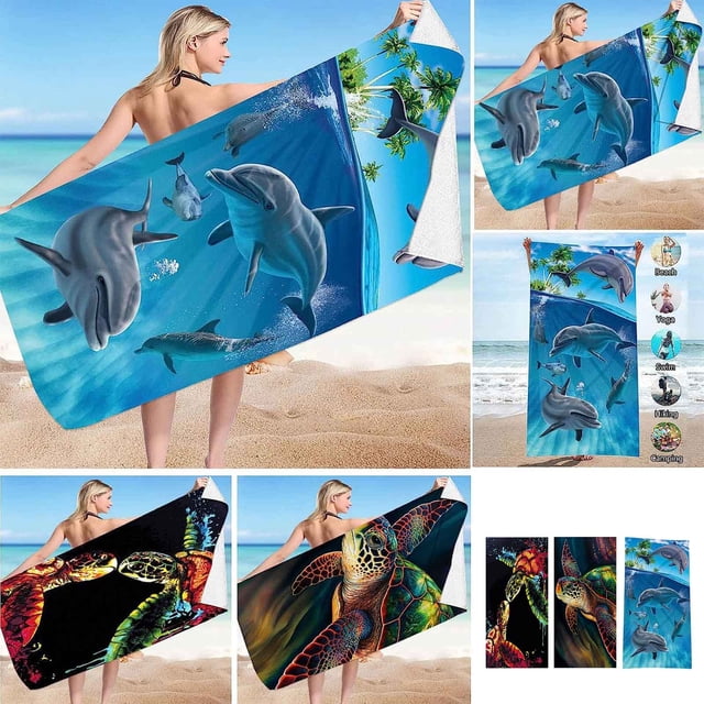 Xihbxyly Toalla de Playa de Animales Marinos, Microfibra de Terciopelo de Doble Cara, Suave y de Secado Rápido, Diseño Resistente a La Arena, Perfecta para Playa, Piscina, Viajes, Yoga, Compacta y Li