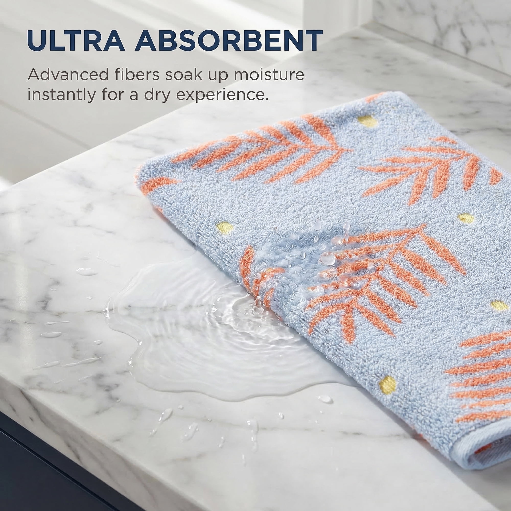 Unique Bargains Cotton Soft Hand Towel Leaf Pattern Absorbent Towel Blue 29" x 13"