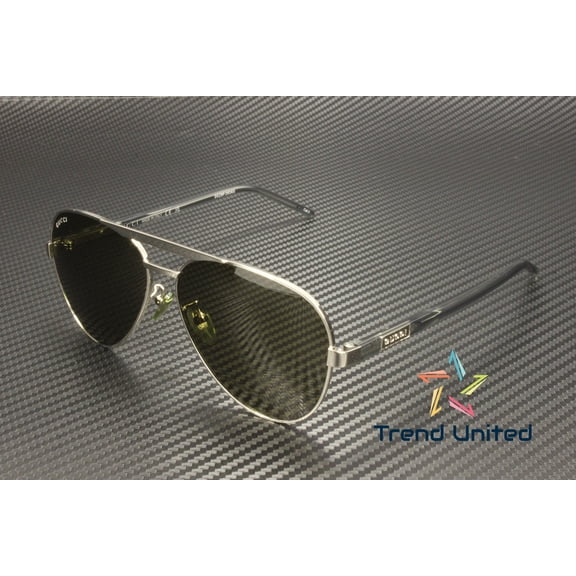 GUCCI GG1163S 002 Pilot Navigator Metal Silver Grey Green 60 mm Men's Sunglasses