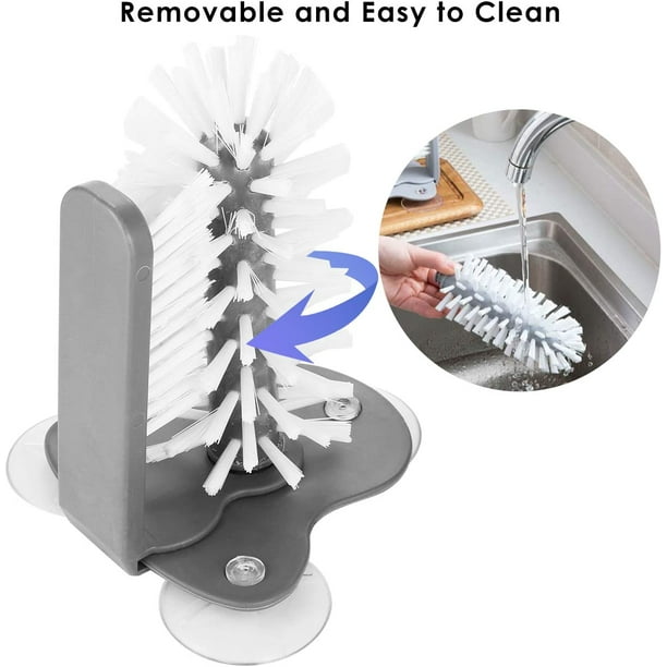 Glass Cup Washer with Double Sided Bristle Brush and Suction Base, Standing Glass Bottle Cup Cleaner for Beer Cup, Long Leg Cup, Red Wine Glass and More Bar Kitchen Sink Washing Cleaning Tools
