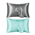 thumbnail image 3 of Silk Pillowcase for Hair and Skin, Real Silk Pillow Cases Queen, Not Satin Pillowcase, Zipper Closure (Dark Gray&Mint Green,20x26in） (Dark Gray&Mint Green,20x26in）, 3 of 6