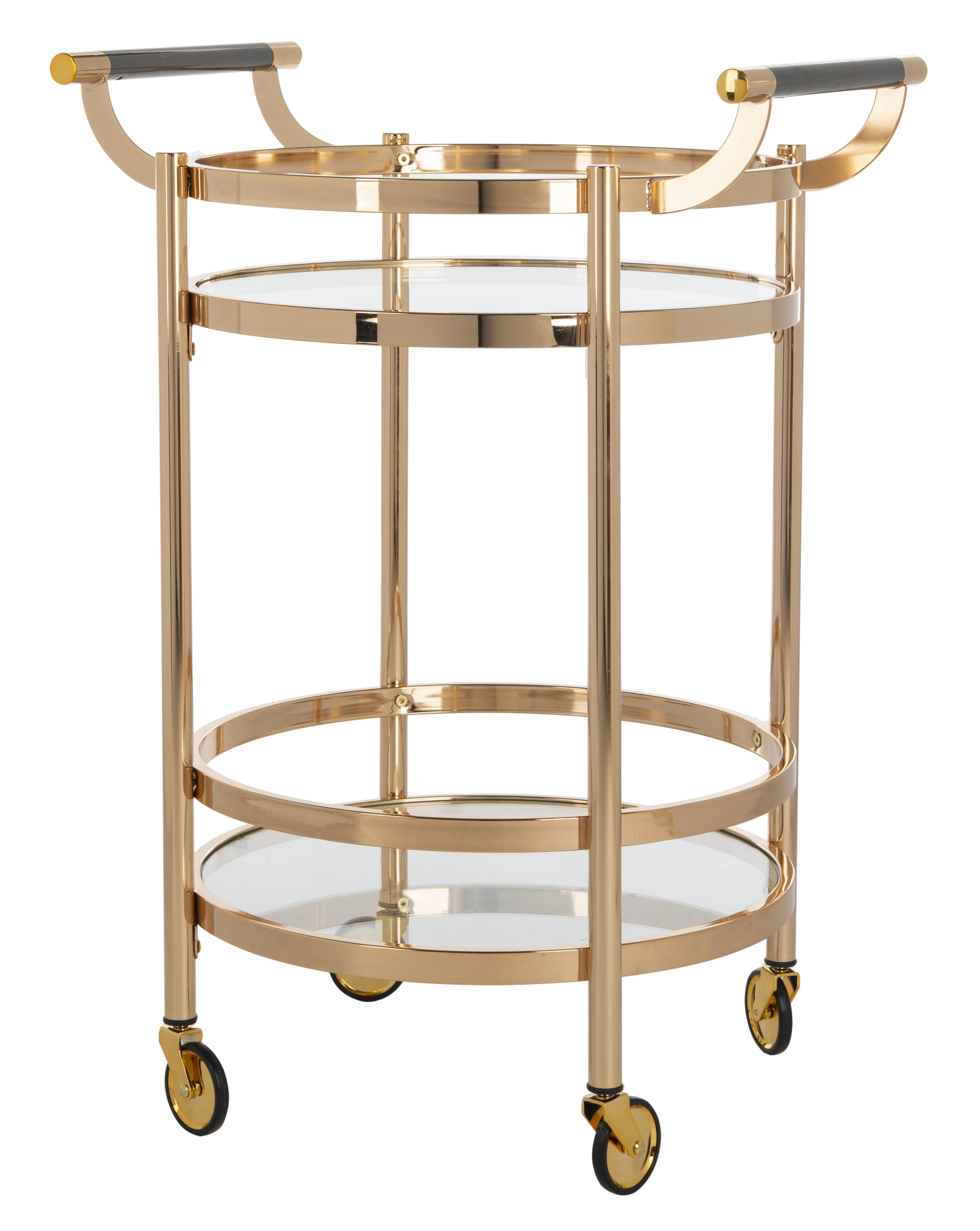 SAFAVIEH Sienna 2 Tier Modern Glam Round Bar Cart with Casters, Gold