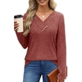 thumbnail image 3 of UVN V Neck Blouses for Women Button Long Sleeve Shirts Dressy Casual Fall Sweaters Tunic Tops, 3 of 9