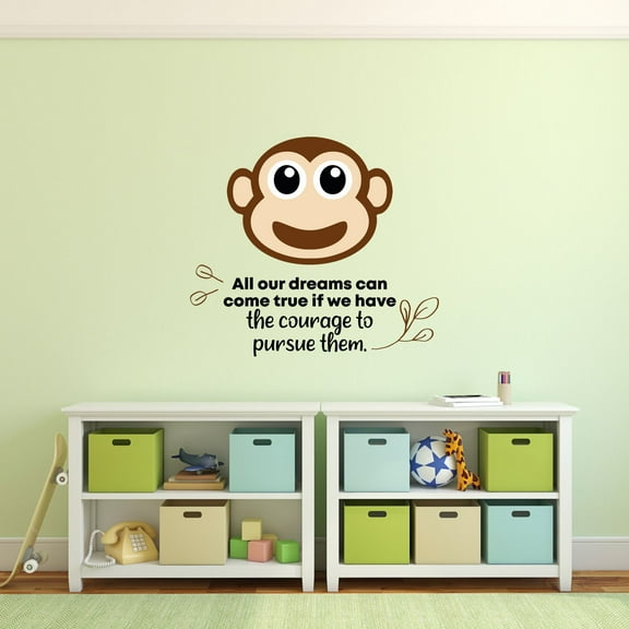 Courage Monkey Animal Life Quote Cartoon Quotes Decors Wall Sticker Art Design Decal for Girls Boys Kids Room Bedroom Nursery Kindergarten Home Decor Stickers Wall Art Vinyl Decoration (10x10 inch)