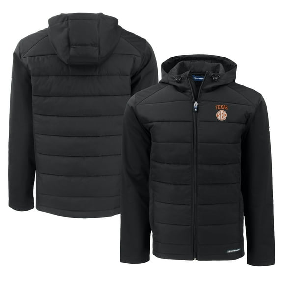 Men's Cutter & Buck Black Texas Longhorns SEC Evoke Hybrid Eco Softshell Recycled Full-Zip Hoodie Jacket
