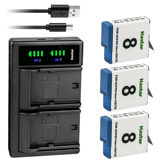 Kastar 3-Pack Battery and LTD2 USB Charger Replacement for GoPro HERO8 HERO 8, AHDBT-801, AHBBP-801, HERO7 HERO 7, AHDBT-701, AHBBP-701, HERO6 HERO 6, AHDBT-601, HERO5 HERO 5, AABAT-001, SPJB1B, HERO