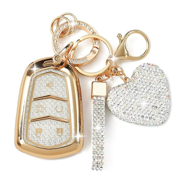 Compatible with Cadillac Key Fob Cover with Heart Keychain for Women, Compatible with Cadillac Escalade ATS CTS STS SRX XT5 CT6 Smart Remote Key Protector